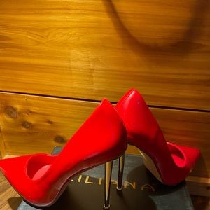 Red patent leather heels